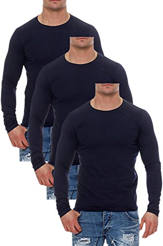 Mivaro Herren Langarmshirts mit Rundhals-Ausschnitt, Longsleeves für Sport und Freizeit, 3er Pack, Größe:3XL, Farbe:Dunkelblau von Mivaro