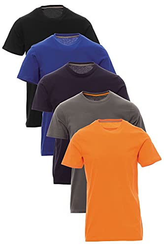 Mivaro Herren T-Shirt Set 5er Pack Basic Shirt Kurzarm atmungsaktiv, Größe:L, Farbe:5er Pack Schwarz/Blau/Dunkelblau/Anthrazit/Orange von Mivaro