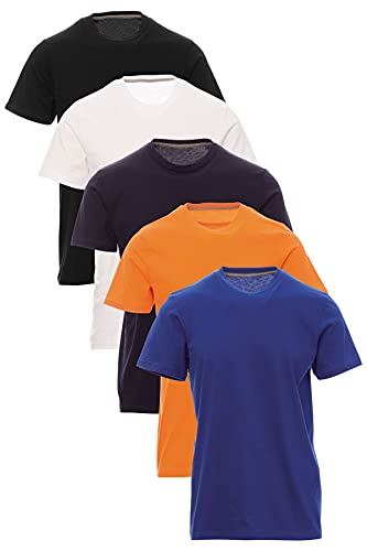 Mivaro Herren T-Shirt Set 5er Pack Basic Shirt Kurzarm atmungsaktiv, Größe:L, Farbe:5er Pack Schwarz/Weiß/Dunkelblau/Orange/Blau von Mivaro