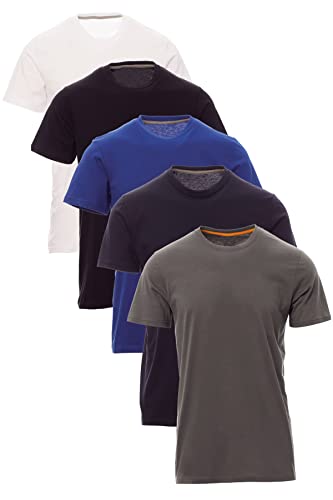 Mivaro Herren T-Shirt Set 5er Pack Basic Shirt Kurzarm atmungsaktiv, Größe:M, Farbe:5er Pack Weiß/Anthrazit/Dunkelblau/Schwarz/Blau von Mivaro