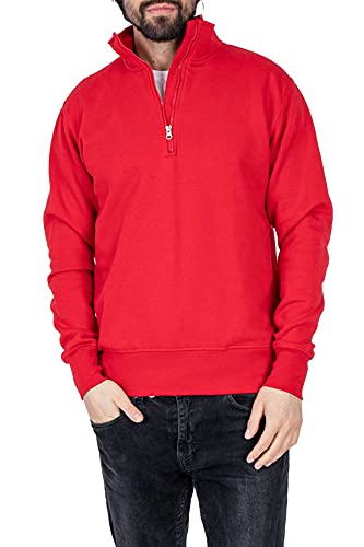 Mivaro Herren Troyer, Pullover mit 1/4 Reißverschluss, hoher Kragen, ohne Kapuze, Größe:L, Farbe:Rot von Mivaro