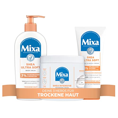 Mixa Pflege-Set mit Bodymilk, Handcreme und Allzweckcreme, Für trockene und raue Haut, Mit Sheabutter und Glycerin, Shea Ultra Soft, 3-teilig von Garnier