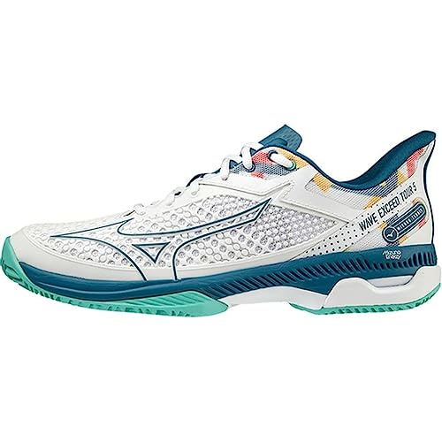 Mizuno Herren Wave Exceed Tour 5 cc Tennisschuhe, Weiß/Morockanblau/Türkis, 43 EU von Mizuno