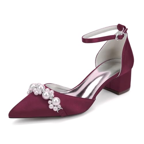MlYJmer Frauen Spitze Zehenpartie Niedrige Chunky Heels Perlen Satin Braut Abendkleid Schuhe,Burgundy,42 EU MlYJmer Frauen Spitze Zehenpartie Niedrige Chunky Heels Perlen Satin Braut Abendkleid Schuhe,Burgundy,42 EU von MlYJmer