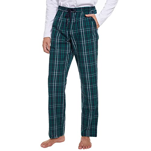 Mnamo Herren Schlafanzughose 100% Baumwolle Loungehose Herren Freizeithose Kariert Lang Pyjamaunterteil mit Seitentaschen (Grün Plaid, XL) von Mnamo