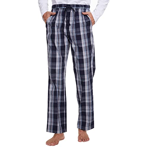 Mnamo Herren Schlafanzughose 100% Baumwolle Loungehose Herren Freizeithose Kariert Lang Pyjamaunterteil mit Seitentaschen (Grün Plaid, XXL) von Mnamo