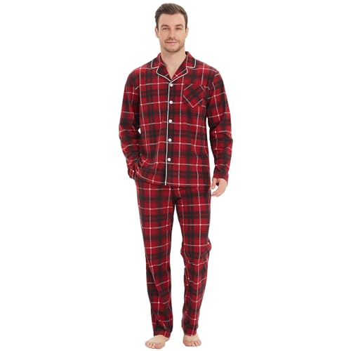 Mnamo Herrren Karomuster Schlafanzug Pyjama Set Langarm Rot Schwarz Weiche Nachtwäsche Bequemer 2 Stück M von Mnamo