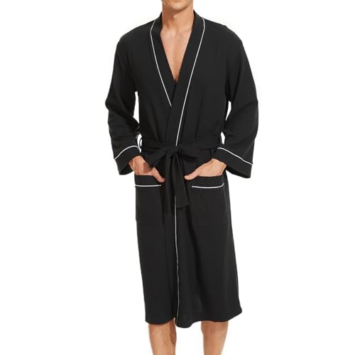 Mnemo Herren Bademantel Waffle Light Kimono Waffle Morgenmantel aus Bio-Baumwolle, Schwarz, XXL von Mnemo