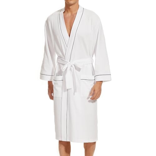 Mnemo Herren Bademantel Waffle Light Kimono Waffle Morgenmantel aus Bio-Baumwolle, Weiß, M von Mnemo