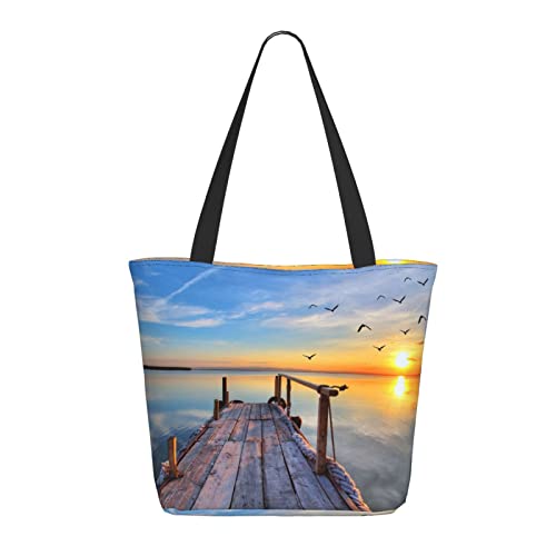 Mngpouw Hobos Damen-Schultertasche mit Delfin-Druck, Einkaufstasche für Arbeit, Schule, Reisen, den täglichen Gebrauch, Sonnenuntergang Landschaft, Einheitsgröße von Mngpouw