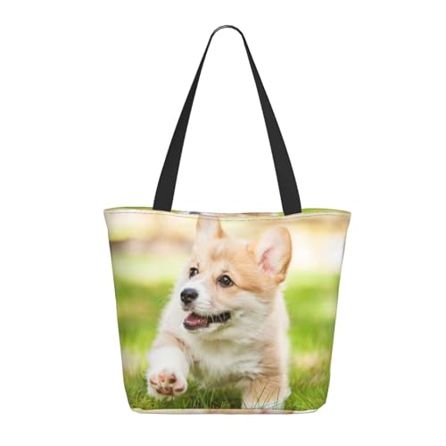 Mngpouw Hobos Damen-Schultertasche mit Katzenbildern, großer Tiger-Druck, Einkaufstasche für Arbeit, Schule, Reisen, den täglichen Gebrauch, Corgi Puppy, Einheitsgröße von Mngpouw