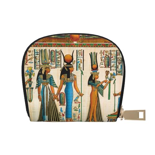 Mngpouw Stilvolle Kreditkartenetui aus Leder mit Pinguin-Muster, klein, RFID-blockierend, mit Reißverschluss, für Damen und Herren, Frauen im alten Ägypten, Einheitsgröße von Mngpouw