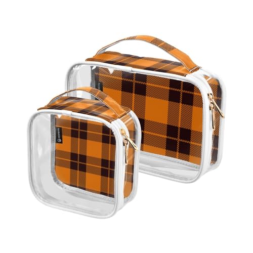 2 Stück transparente Reise-Kulturbeutel Halloween Tartan Plaid Make-up Kosmetiktasche Wasserdichte Aufbewahrung Organizer Reißverschluss für Damen Herren, A13, 25x17.5x7.8cm,17.5x17.5x7.8cm, von Mnsruu