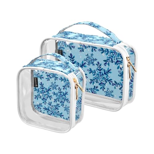 2 stücke Klar Reise Kulturbeutel Weihnachten Blau Schneeflocken Make-up Kosmetiktasche Wasserdichte Lagerung Organizer Reißverschluss für Frauen Männer, A105, 25x17.5x7.8cm,17.5x17.5x7.8cm, von Mnsruu