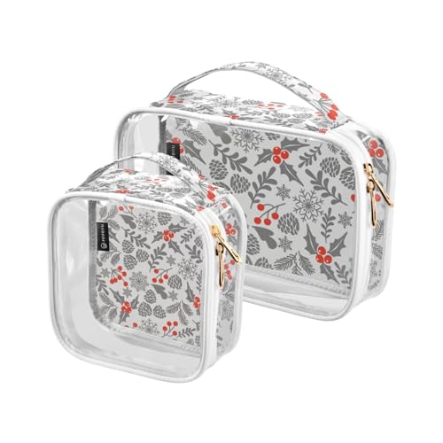 2 x transparente Reise-Kulturbeutel Winter Stechpalmenbeeren Weihnachten Make-up Kosmetiktasche wasserdichte Aufbewahrung Organizer Reißverschluss für Damen Herren, A157, von Mnsruu