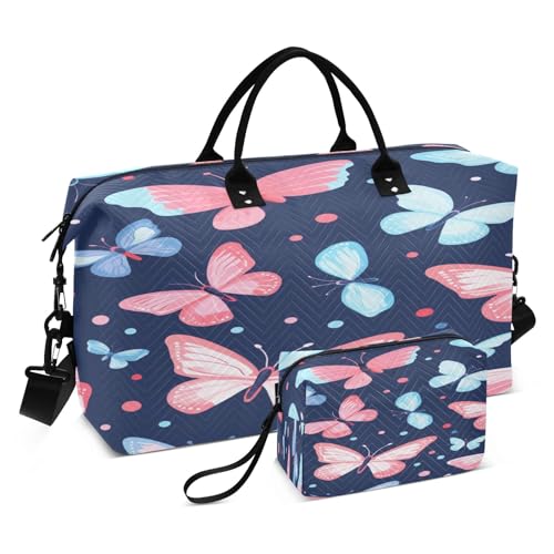 335 Reisetasche, Motiv: Schmetterling, Fitnessstudio, Yoga, Handgepäcktasche für Männer und Frauen, Wochenendtasche, Schmetterling pink, Einheitsgröße, Reisetasche von Mnsruu