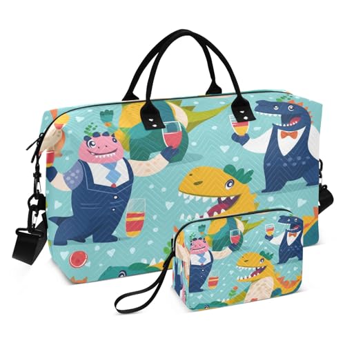 46 Dinosaurier-Reisetasche, Reisetasche, Fitnessstudio, Yoga, Handgepäcktasche für Männer und Frauen, Wochenendtasche, Happy Dinosaurs, Einheitsgröße, Reisetasche von Mnsruu