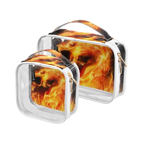 Clear Travel Toiletry Bag Fire Dragon Cosmetic Bag Makeup Bags 2 Pack PVC Portable Waterproof Toiletries Carry Pouch Wash Storage Bag for Women Men, A1519, 2er-Pack von Mnsruu