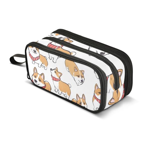 Federmäppchen mit Lätzchen, großes Fassungsvermögen, Stifttasche für Jungen und Mädchen, 3 Fächer, Federmäppchen, Studenten, Schreibwaren, Organizer, Marker-Etui für Schule, Büro, Arbeit, Hund mit Federmäppchen mit Lätzchen, großes Fassungsvermögen, Stifttasche für Jungen und Mädchen, 3 Fächer, Federmäppchen, Studenten, Schreibwaren, Organizer, Marker-Etui für Schule, Büro, Arbeit, Hund mit von Mnsruu