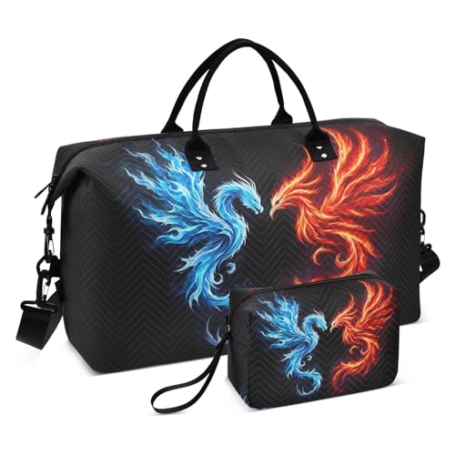 Fire Phoenix Reisetasche für Herren und Damen, Turnbeutel mit Aufbewahrungstasche, Wochenendtasche, Handgepäcktasche für Reisen, Reisen, Fitnessstudio, Yoga, Drache und Phönix, Einheitsgröße, von Mnsruu