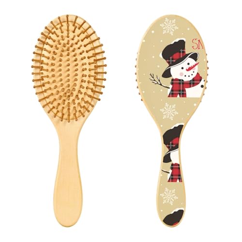 Holzhaarbürste, Motiv: Merry Christmas, Vintage-Schneemann, Haarbürste für langes, kurzes, lockiges, dickes, dünnes Haar, für Damen, Herren, Jungen, Mädchen Holzhaarbürste, Motiv: Merry Christmas, Vintage-Schneemann, Haarbürste für langes, kurzes, lockiges, dickes, dünnes Haar, für Damen, Herren, Jungen, Mädchen von Mnsruu