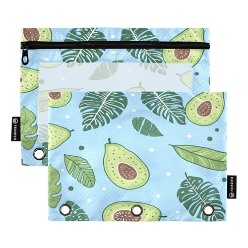 Mnsruu Avacado Federmäppchen mit tropischen Blättern, 3-Ringbuch mit Reißverschluss, transparentes Fenster, Schreibwarentasche zur Aufbewahrung von Schul- und Bürobedarf, 2 Stück, mehrfarbig, Mnsruu Avacado Federmäppchen mit tropischen Blättern, 3-Ringbuch mit Reißverschluss, transparentes Fenster, Schreibwarentasche zur Aufbewahrung von Schul- und Bürobedarf, 2 Stück, mehrfarbig, von Mnsruu