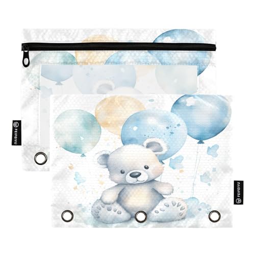 Mnsruu Bären mit Ballon, 3-Ringbuch, Bleistifttaschen mit Reißverschluss, transparentes Fenster, Schreibwarentasche zur Aufbewahrung von Schul- und Bürobedarf, 2 Stück, mehrfarbig, Einheitsgröße, Mnsruu Bären mit Ballon, 3-Ringbuch, Bleistifttaschen mit Reißverschluss, transparentes Fenster, Schreibwarentasche zur Aufbewahrung von Schul- und Bürobedarf, 2 Stück, mehrfarbig, Einheitsgröße, von Mnsruu