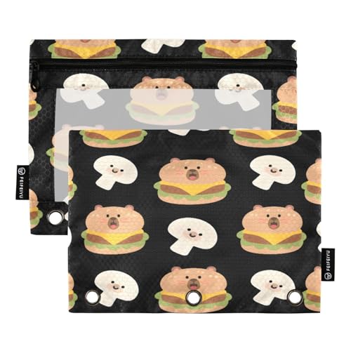 Mnsruu Capybara Federmäppchen mit Burger-Muster, für 3-Ringbücher mit Reißverschluss, 2 Stück, Federmäppchen mit transparentem Fenster, Kosmetiktasche für Büro, Uni, Büro, Mehrfarbig, Einheitsgröße Mnsruu Capybara Federmäppchen mit Burger-Muster, für 3-Ringbücher mit Reißverschluss, 2 Stück, Federmäppchen mit transparentem Fenster, Kosmetiktasche für Büro, Uni, Büro, Mehrfarbig, Einheitsgröße von Mnsruu