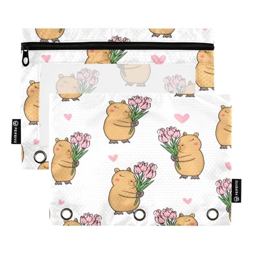 Mnsruu Capybara Federmäppchen mit Tulpenmuster, für 3-Ringbücher mit Reißverschluss, 2 Stück, Federmäppchen mit transparentem Fenster, Kosmetiktasche für Büro, Uni, Büro, Mehrfarbig, Einheitsgröße Mnsruu Capybara Federmäppchen mit Tulpenmuster, für 3-Ringbücher mit Reißverschluss, 2 Stück, Federmäppchen mit transparentem Fenster, Kosmetiktasche für Büro, Uni, Büro, Mehrfarbig, Einheitsgröße von Mnsruu