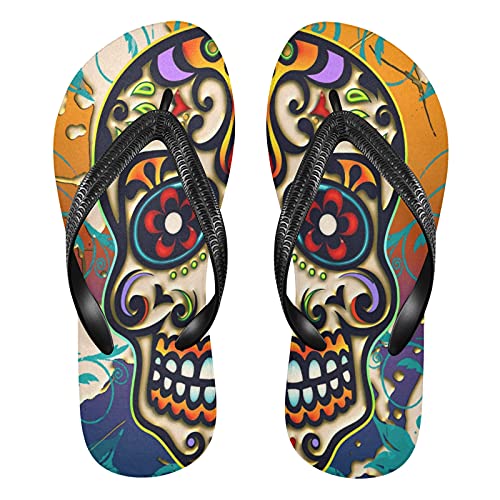 Mnsruu Day of the Dead Skull Mexico Aquarell Flip Flops Flip Sandalen Home Hausschuhe Hotel Spa Schlafzimmer Reisen L für Männer Frauen von Mnsruu