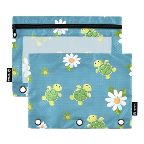 Mnsruu Federmäppchen für 3-Ringbuch, Cartoon-niedliche Schildkröten und Gänseblümchen, Federmäppchen, Kosmetiktasche mit Reißverschluss, transparentes Fenster für Büro, Reisen, Kosmetik, 2 Stück, Mnsruu Federmäppchen für 3-Ringbuch, Cartoon-niedliche Schildkröten und Gänseblümchen, Federmäppchen, Kosmetiktasche mit Reißverschluss, transparentes Fenster für Büro, Reisen, Kosmetik, 2 Stück, von Mnsruu