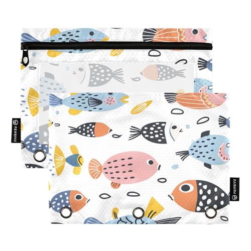 Mnsruu Federmäppchen für 3-Ringbuch, Fische, nahtloses Muster, Federmäppchen, Kosmetiktasche mit Reißverschluss, transparentes Fenster, für Büro, Reisen, Kosmetik, 2 Stück, Nahtloses Fischmuster, one Mnsruu Federmäppchen für 3-Ringbuch, Fische, nahtloses Muster, Federmäppchen, Kosmetiktasche mit Reißverschluss, transparentes Fenster, für Büro, Reisen, Kosmetik, 2 Stück, Nahtloses Fischmuster, one von Mnsruu