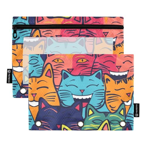 Mnsruu Federmäppchen für 3-Ringbuch, Katze mit verrückten Farben, Federmäppchen, Kosmetiktasche mit Reißverschluss, transparentes Fenster für Büro, Reisen, Kosmetik, 2 Stück, Katze mit verrückten Mnsruu Federmäppchen für 3-Ringbuch, Katze mit verrückten Farben, Federmäppchen, Kosmetiktasche mit Reißverschluss, transparentes Fenster für Büro, Reisen, Kosmetik, 2 Stück, Katze mit verrückten von Mnsruu