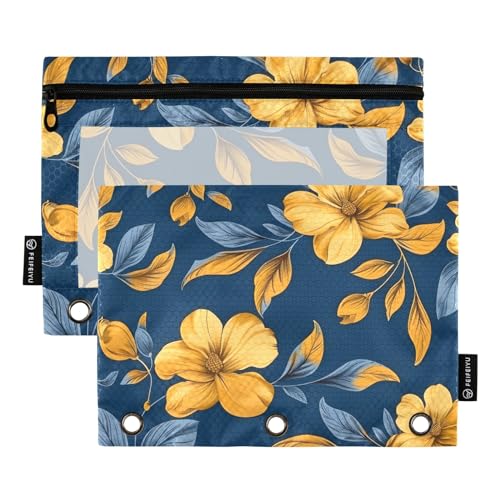 Mnsruu Federmäppchen für 3-Ringbuch, nahtlos, goldfarben, Blumenmuster, Federmäppchen, Kosmetiktasche mit Reißverschluss, transparentes Fenster, für Büro, Reisen, Kosmetik, 2 Stück, Nahtloses Mnsruu Federmäppchen für 3-Ringbuch, nahtlos, goldfarben, Blumenmuster, Federmäppchen, Kosmetiktasche mit Reißverschluss, transparentes Fenster, für Büro, Reisen, Kosmetik, 2 Stück, Nahtloses von Mnsruu