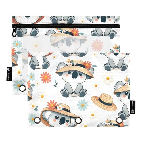 Mnsruu Federmäppchen für 3-Ringbuch, niedlicher Koala mit Hut, Federmäppchen, Kosmetiktasche mit Reißverschluss, transparentes Fenster für Büro, Reisen, Kosmetik, 2 Stück, Niedlicher Koala mit Hut, Mnsruu Federmäppchen für 3-Ringbuch, niedlicher Koala mit Hut, Federmäppchen, Kosmetiktasche mit Reißverschluss, transparentes Fenster für Büro, Reisen, Kosmetik, 2 Stück, Niedlicher Koala mit Hut, von Mnsruu