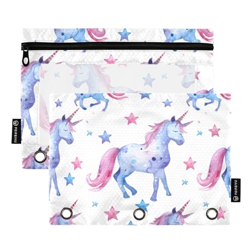 Mnsruu Federmäppchen für 3-Ringbuch, niedliches Aquarell-Einhorn-Federmäppchen, Kosmetiktasche mit Reißverschluss, transparentes Fenster für Büro, Reisen, Kosmetik, 2 Stück, Niedliches Mnsruu Federmäppchen für 3-Ringbuch, niedliches Aquarell-Einhorn-Federmäppchen, Kosmetiktasche mit Reißverschluss, transparentes Fenster für Büro, Reisen, Kosmetik, 2 Stück, Niedliches von Mnsruu
