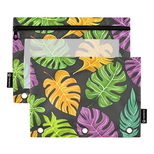 Mnsruu Federmäppchen für 3-Ringbuch, tropische Blätter, Federmäppchen, Kosmetiktasche mit Reißverschluss, transparentes Fenster, für Büro, Reisen, Kosmetik, 2 Stück, Tropische Blätter, one sizex2, Mnsruu Federmäppchen für 3-Ringbuch, tropische Blätter, Federmäppchen, Kosmetiktasche mit Reißverschluss, transparentes Fenster, für Büro, Reisen, Kosmetik, 2 Stück, Tropische Blätter, one sizex2, von Mnsruu