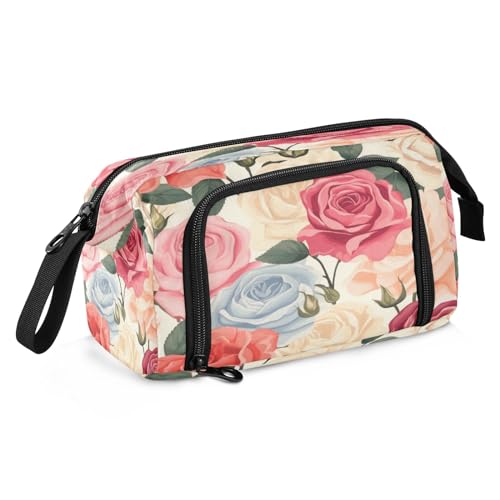 Mnsruu Federmäppchen mit Rosenblüte, großes Fassungsvermögen, Federmäppchen, Schreibwaren-Tasche für Büro, Schule, mehrfarbig, Schulranzen von Mnsruu