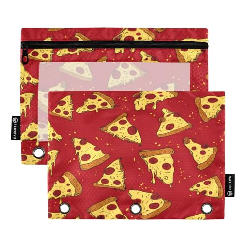 Mnsruu Federmäppchen mit rotem Pizza-Muster, für 3-Ringbücher mit Reißverschluss, 2 Stück, Federmäppchen mit transparentem Fenster, Kosmetiktasche für Büro, College, Mehrfarbig, Einheitsgröße Mnsruu Federmäppchen mit rotem Pizza-Muster, für 3-Ringbücher mit Reißverschluss, 2 Stück, Federmäppchen mit transparentem Fenster, Kosmetiktasche für Büro, College, Mehrfarbig, Einheitsgröße von Mnsruu