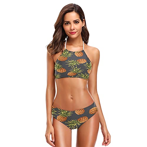 Mnsruu Graue Ananas, Damen-Bikini, Bademode, hohe Taille, gepolstert, 2-teilig Gr. M/L, mehrfarbig von Mnsruu