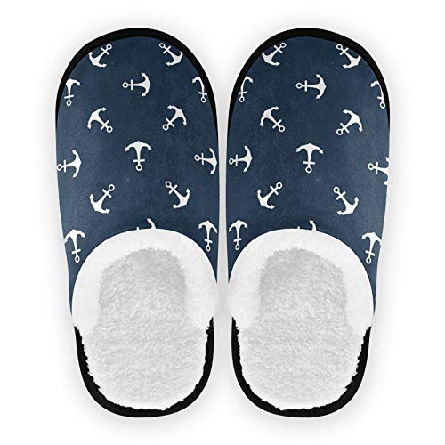 Mnsruu Nautical Ocean Sea Anchor Home Slippers Non Slip Cotton Slippers Home Hotel Spa Bedroom Travel L for Men Women von Mnsruu