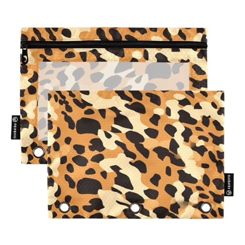 Mnsruu Leopard 3-Ringbuch-Bleistifttaschen mit Reißverschluss, transparentes Fenster, Schreibwarentasche zur Aufbewahrung von Schul- und Bürobedarf, 2 Stück, mehrfarbig, Einheitsgröße, Kosmetikkoffer Mnsruu Leopard 3-Ringbuch-Bleistifttaschen mit Reißverschluss, transparentes Fenster, Schreibwarentasche zur Aufbewahrung von Schul- und Bürobedarf, 2 Stück, mehrfarbig, Einheitsgröße, Kosmetikkoffer von Mnsruu
