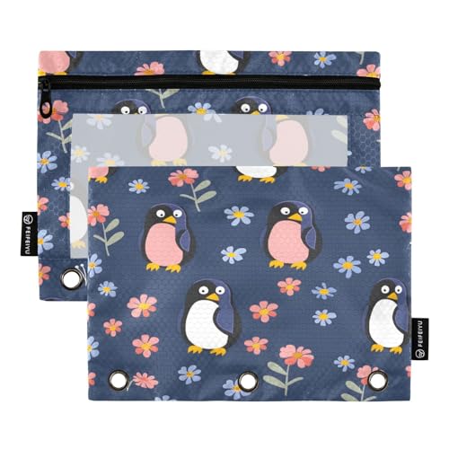 Mnsruu Pinguin mit kleiner Blume, 3-Ringbuch-Bleistifttaschen mit Reißverschluss, transparentes Fenster, Schreibwarentasche zur Aufbewahrung von Schul- und Bürobedarf, 2 Stück, mehrfarbig, Mnsruu Pinguin mit kleiner Blume, 3-Ringbuch-Bleistifttaschen mit Reißverschluss, transparentes Fenster, Schreibwarentasche zur Aufbewahrung von Schul- und Bürobedarf, 2 Stück, mehrfarbig, von Mnsruu