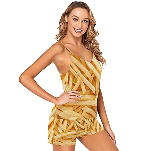 Mnsruu Pommes Frites Lebensmittel-Pyjama-Short-Set, Damen, Schlaf-Dessous, Satin-Nachtwäsche Gr. 36, mehrfarbig von Mnsruu