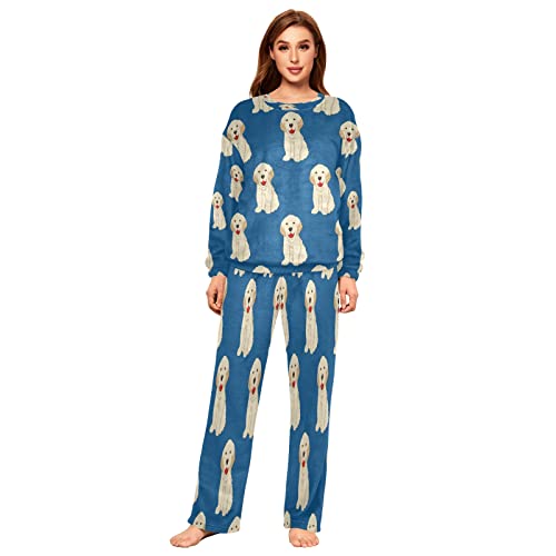 Mnsruu Pyjama-Set für Damen, Flanell, Welpe, Hund, 2-teilig, langärmelig, Nachtwäsche, Lounge-Set, mehrfarbig, 38 von Mnsruu