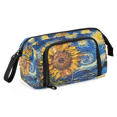 Mnsruu Van Gogh Federmäppchen mit Ölgemälde, Sternennacht, Sonnenblume, großes Fassungsvermögen, Stiftetasche, Schreibwaren, Federmäppchen, Reißverschluss, für Studenten, Teenager, Schule, Büro, von Mnsruu