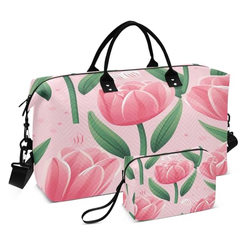 Reisetasche, Tulpen, Pink, für Fitnessstudio, Yoga, Handgepäcktasche für Männer und Frauen, Wochenendtasche, Tulpen Pink, Einheitsgröße, Reisetasche von Mnsruu