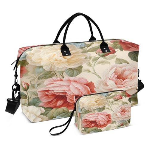 Reisetasche, Vintage, rosa Blume, Aprikose, für Fitnessstudio, Yoga, Handgepäcktasche für Männer und Frauen, Wochenendtasche, Vintage Pink Flower Aprikose, Einheitsgröße, Reisetasche von Mnsruu