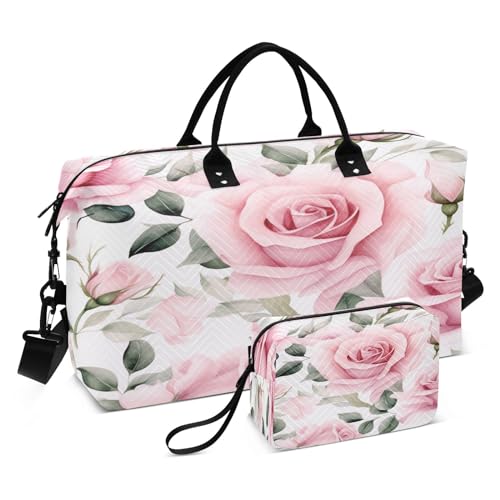 Reisetasche für Damen und Herren, mit Aufbewahrungstasche, Wochenendtasche, Handgepäcktasche für Reisen, Reisen, Fitnessstudio, Yoga, Rose Pink Flower, Einheitsgröße, Reisetasche von Mnsruu