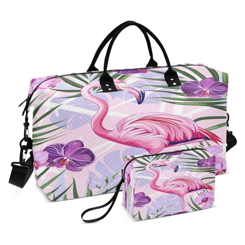 Reisetasche mit Blatt-Flamingo-Motiv für Männer und Frauen, Turnbeutel mit Aufbewahrungstasche, Wochenendtasche, Handgepäcktasche für Reisen, Reisen, Fitnessstudio, Yoga, Leaf Flamingo, Einheitsgröße, von Mnsruu